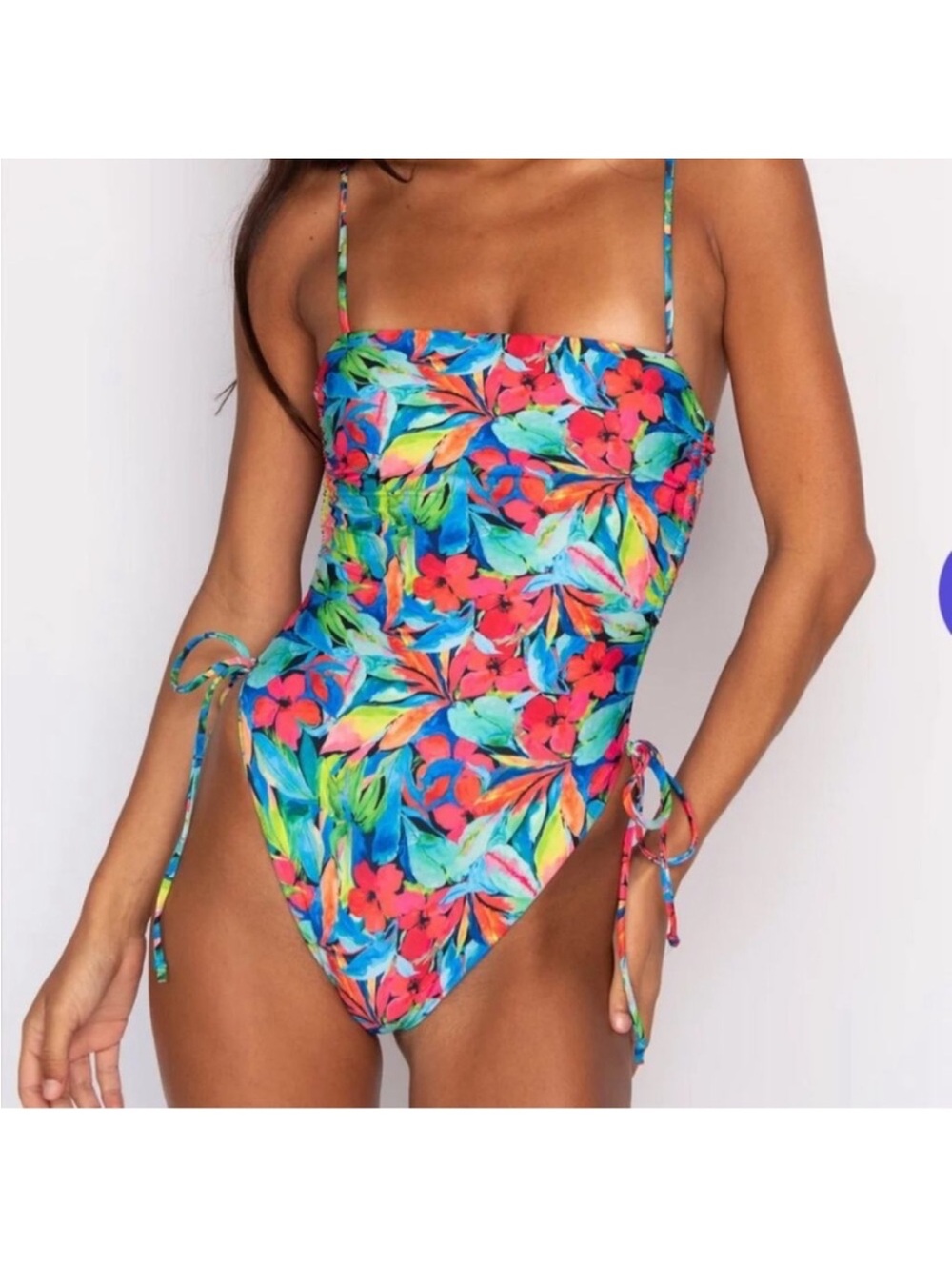 Skatie Raye Blue Tropical Floral One-Piece Swimsuit